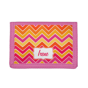 Chevron zigzag named pink, orange, red and yellow trifold wallet