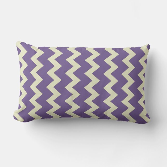 Chevron zigzag natural pale green bright purple lumbar pillow (Front)