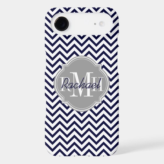Chevron Zigzag Navy Blue Pattern Monogram Case-Mate iPhone Case (Back)
