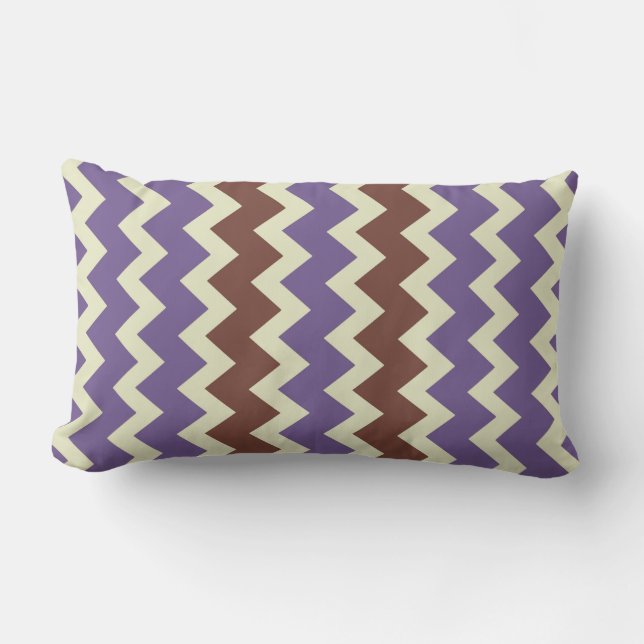 Chevron zigzag pale green bright purple brown lumbar pillow (Front)
