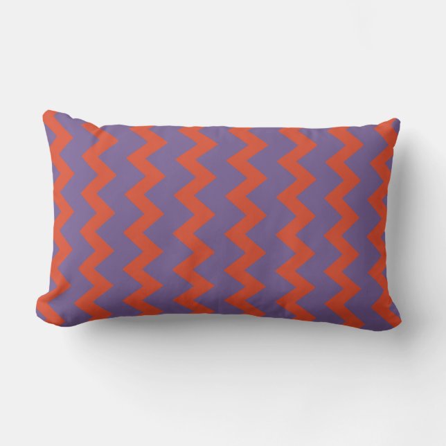 Chevron zigzag pale natural warm red bright purple lumbar pillow (Front)