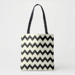 Chevron zigzag pattern black and cream tote bag
