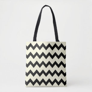 Chevron zigzag pattern black and cream tote bag
