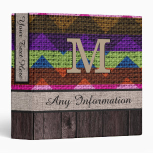Chevron Zigzag Pattern Burlap Look Wood #2 Binder
