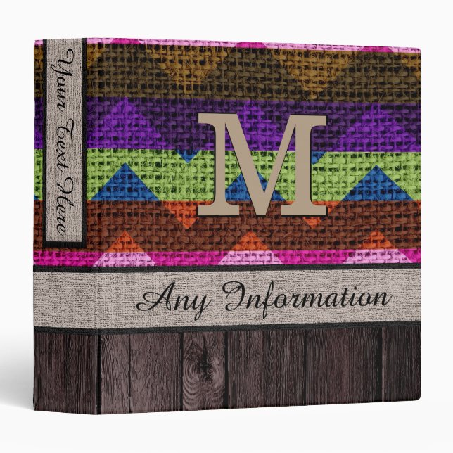 Chevron Zigzag Pattern Burlap Look Wood #2 Binder (Front/Spine)