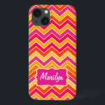 Chevron zigzag pattern colorful pink ipad case<br><div class="desc">Trending zigzag designed case in bold pink,  orange,  red and yellow hues. Cute bright id ipod case by Sarah Trett. Customize with the name of your choice,  currently reads Marilyn.</div>