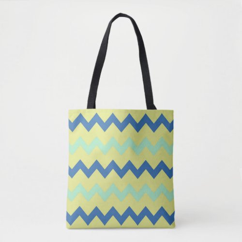 Chevron zigzag pattern in green an blue tote bag