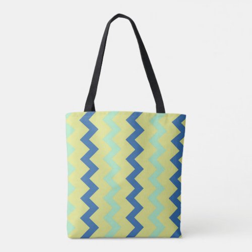 Chevron zigzag pattern in green an blue tote bag