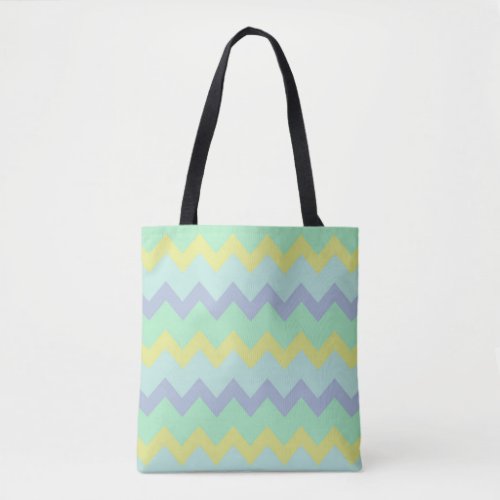 Chevron zigzag pattern in green purple and blue tote bag