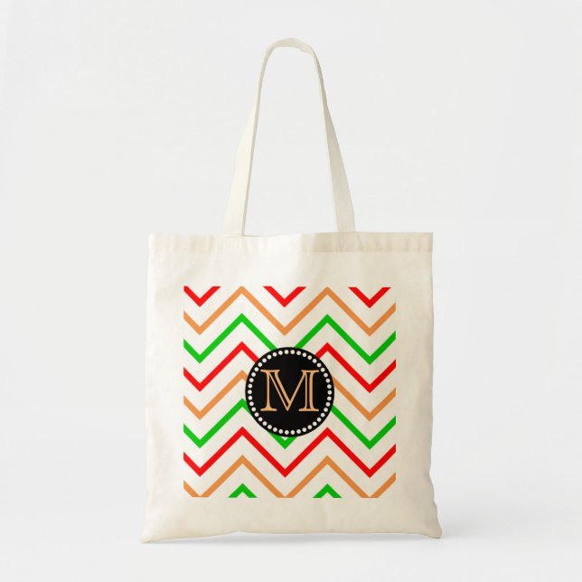 Chevron Zigzag Pattern Monogram Colorful Tote Bag (Front)