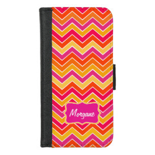Chevron zigzag pattern pink orange name flap case