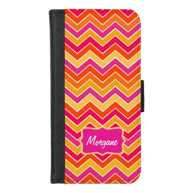 Chevron zigzag pattern pink orange name flap case (Front)