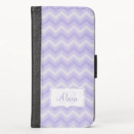 Chevron zigzag pattern purple grey name flap case<br><div class="desc">Modern zig zag patterned iphone cover in purple and grey hues. Customize this patterned iphone case cover with your name and your family initial or monogram. Currently reads Alexia B. Design by Sarah Trett.</div>