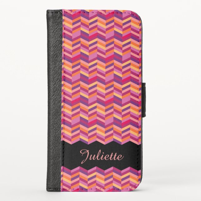 Chevron zigzag pattern salmon pink name flap case (Front)