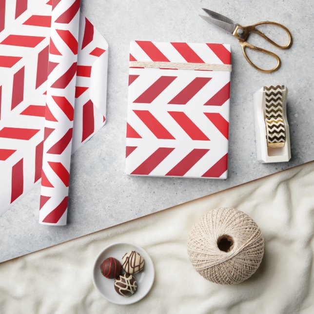Chevron Zigzag Red Maroon Stripe Pattern Wrapping Paper (Crafts)