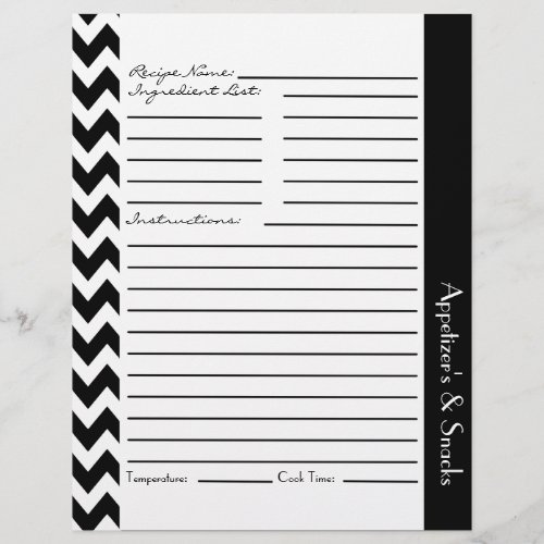 Chevron Zigzag Striped Recipe Sheets _ Black White