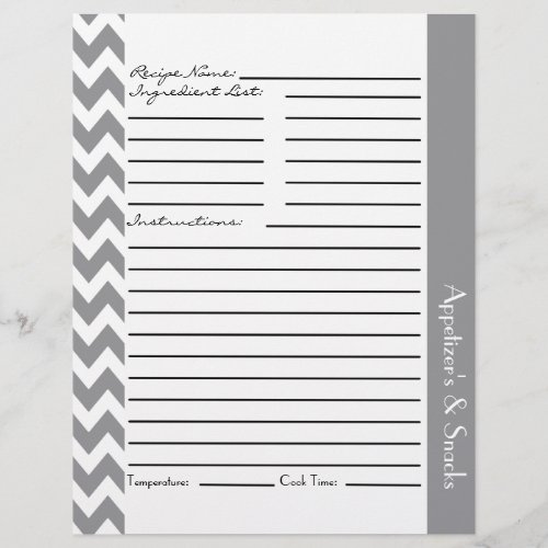 Chevron Zigzag Striped Recipe Sheets _ Gray
