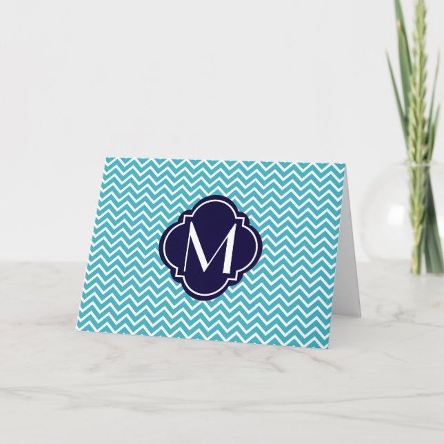 Chevron Zigzag Stripes with Monogram Note Card (Front)