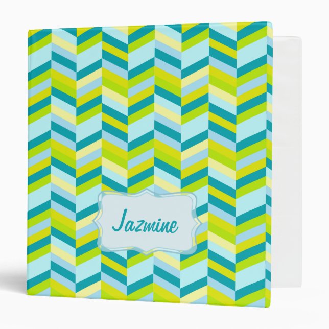 Chevron zigzag teal lime yellow name binder folder (Front/Inside)