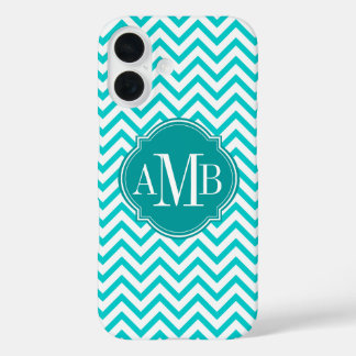 Chevron Zigzag Turquoise Pattern Monogram iPhone 16 Case