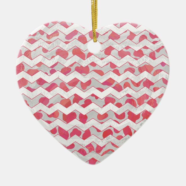 ChevronDalmatian Pink and White Ceramic Ornament (Front)