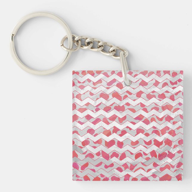 ChevronDalmatian Pink and White Keychain (Front)
