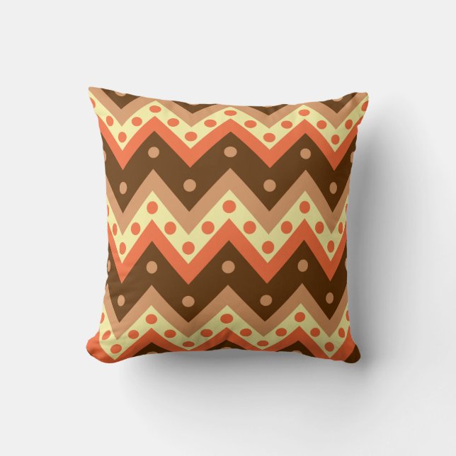 Chevrons and dots - brown and rust throw pillow (Front)