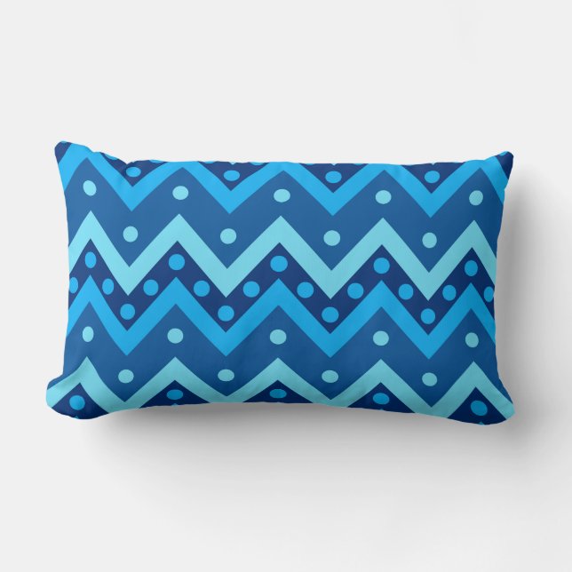 Chevrons and dots - shades of sky blue lumbar pillow (Front)