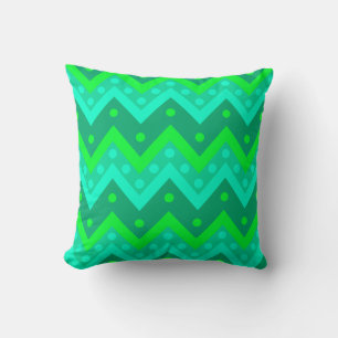 Chevrons and dots - turquoise and lime green throw pillow