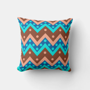 Chevrons and dots - turquoise, brown and coral throw pillow