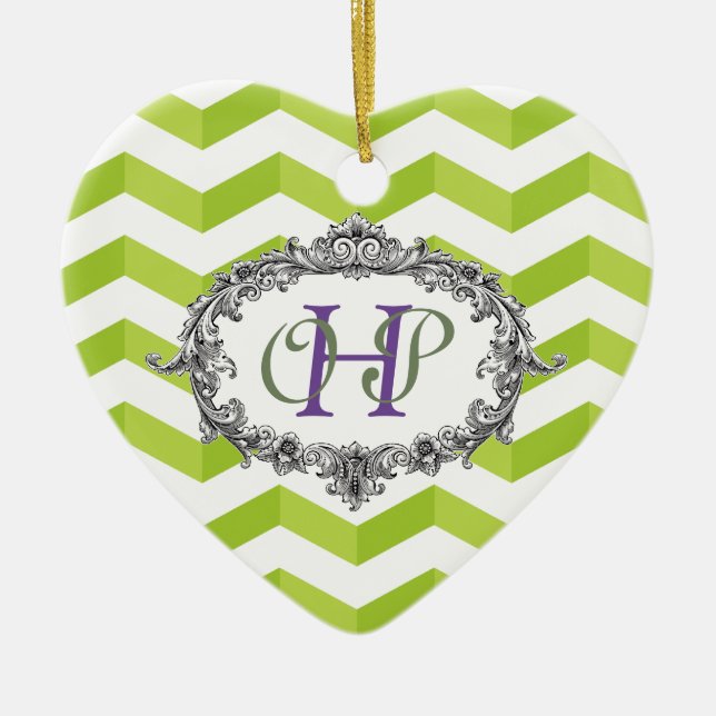 Chevrons and Oval Frame w/ Monogram Personalize Ceramic Ornament (Front)
