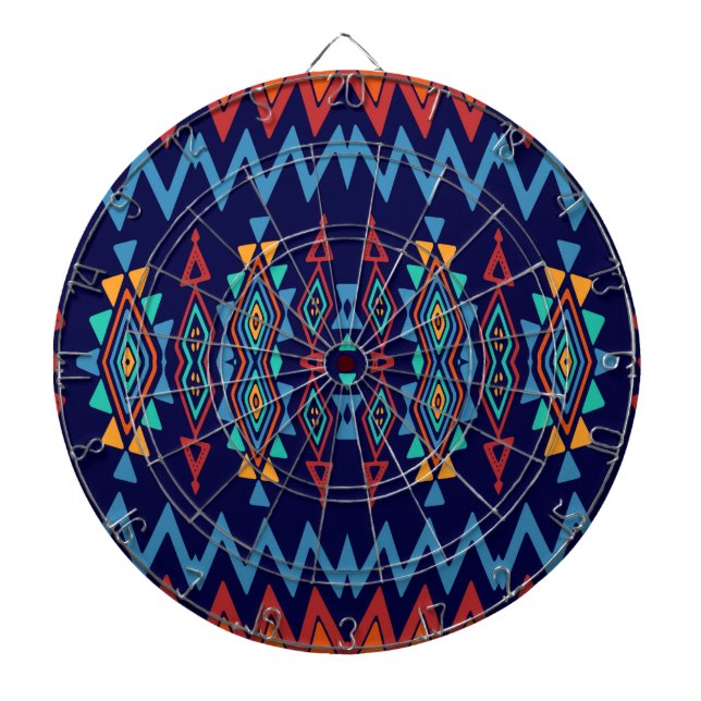 Chevrons and rhombus abstract design dartboard with darts (Front)