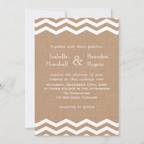 Chevrons on Burlap Wedding Invitation