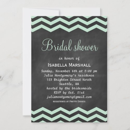 Chevrons on Chalkboard Bridal Shower Invite - mint