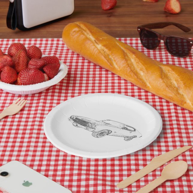Chevy Chevelle Black and White Pencil Drawing Art Paper Plates (Picnic)