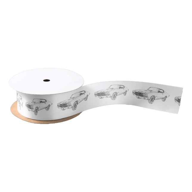Chevy Chevelle Bowtie Muscle Car Black and White Satin Ribbon (Spool)