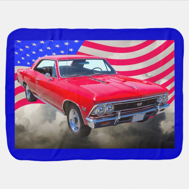 Chevy Chevelle SS 396 with American Flag Baby Blanket (Horizontal)