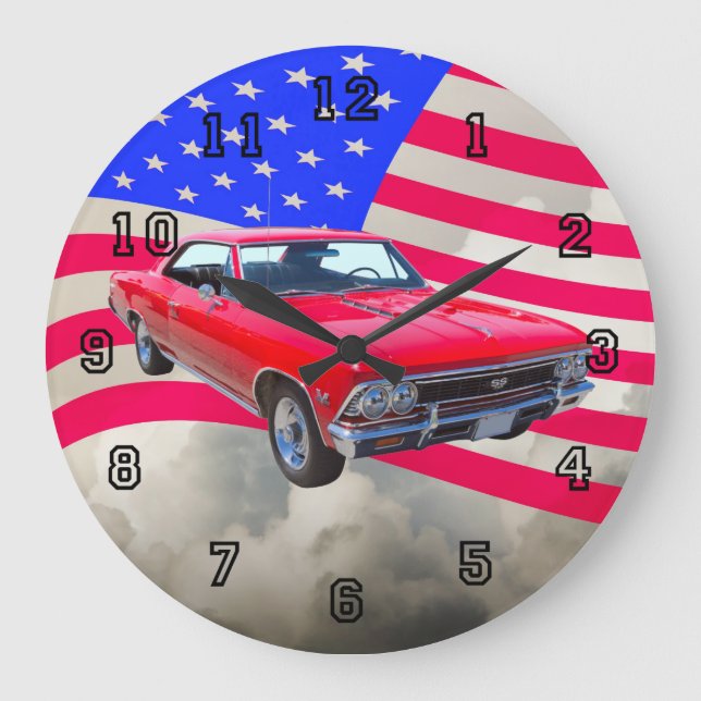 Chevy Chevelle SS 396 with American Flag Large Clock (Front)