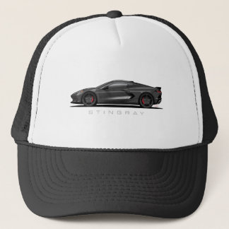 Chevy Corvette C8 Black Illustration Trucker Hat