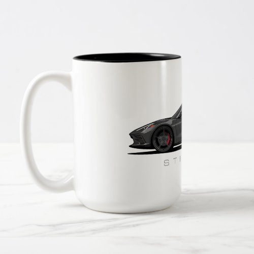 Chevy Corvette C8 Black Illustration Two-Tone Coffee Mug