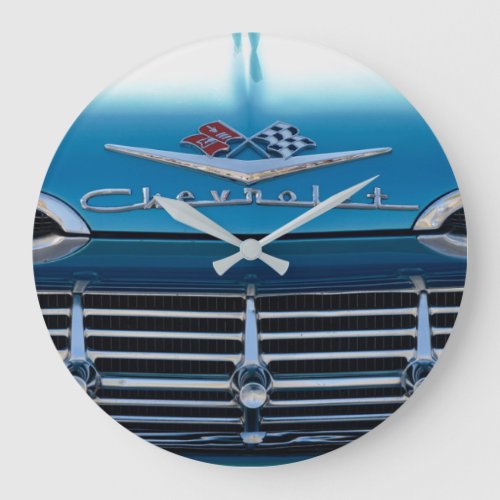 Chevy Hood Classic Car Lover Hot Rod Blue Large Clock