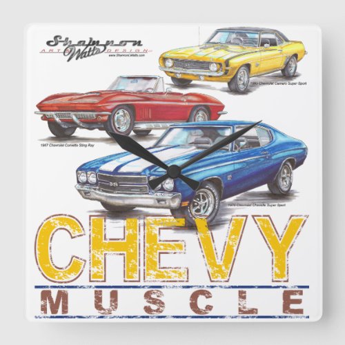 Chevy Muscle Square Clock