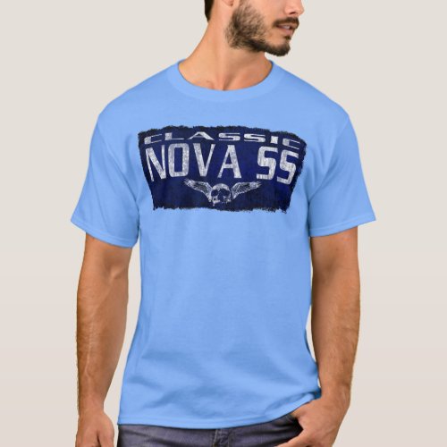 Chevy Nova SS Blue Classic Winged Skull Eroded Pa T_Shirt