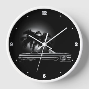 Chevy Sixties Black Convertible Palm Trees Graphic Clock