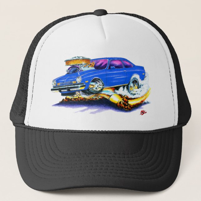 Chevy Vega Blue Car Trucker Hat (Front)