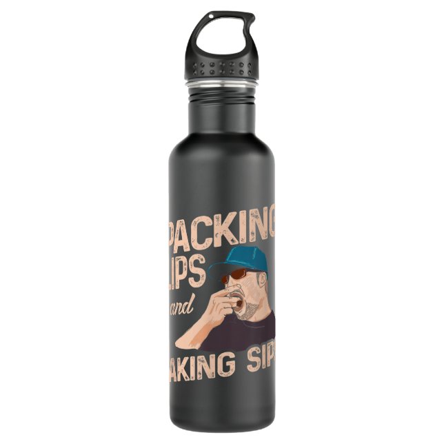Chewing Tobacco Packing Lips and Taking Sips  Stainless Steel Water Bottle (Front)
