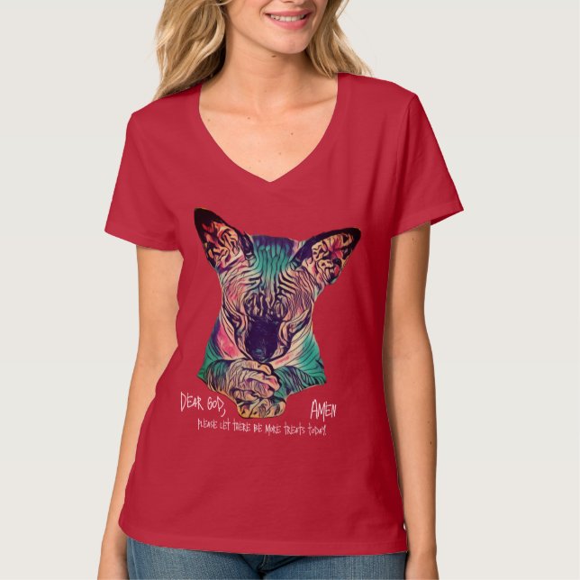 Chewy sez... Pray 4 treats. Jersey V-Neck T-Shirt (Front)