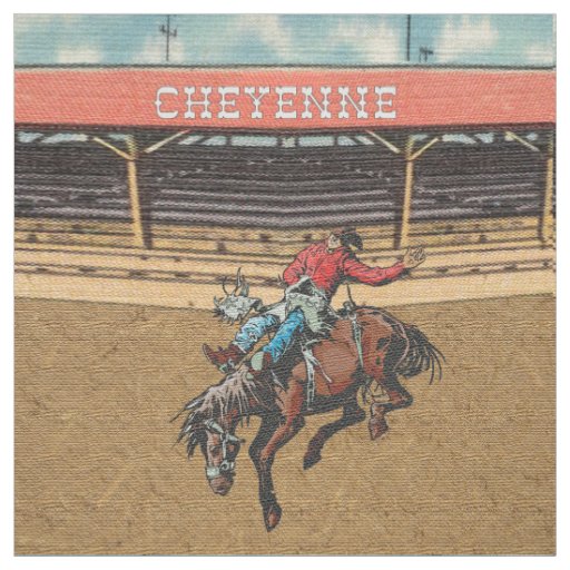Cheyenne Rodeo Cowboy Bareback Bronc Riding Fabric