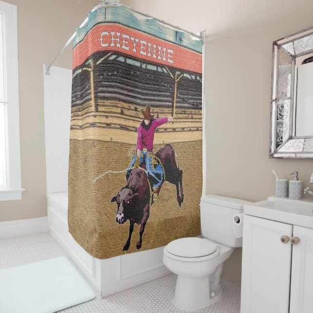 Cheyenne Rodeo Cowboy Bull Riding Shower Curtain (In Situ)