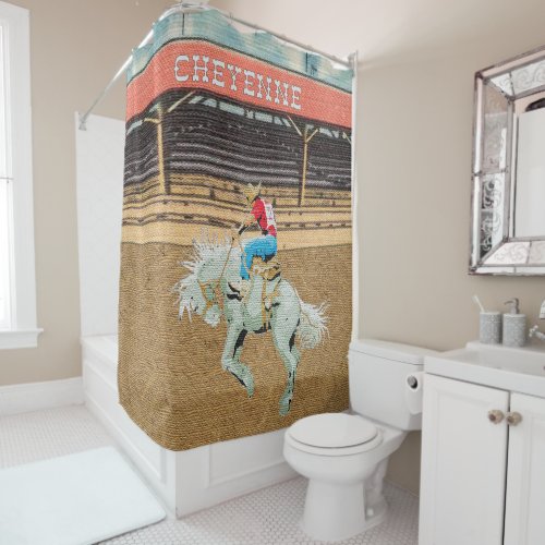 Cheyenne Rodeo Cowboy Saddle Bronc Rider Shower Curtain